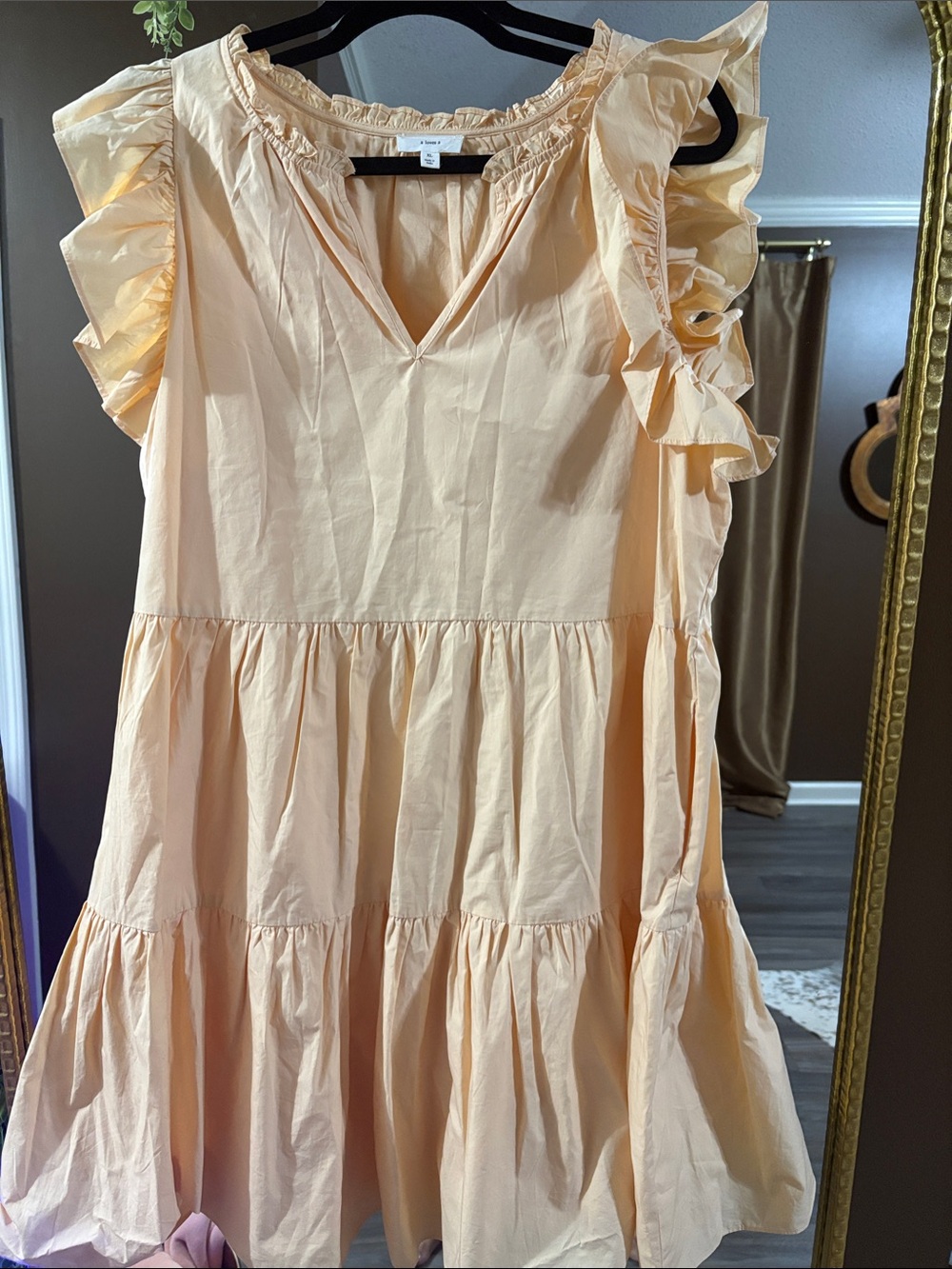A Loves A Light Peach Ruffle Sleeve Tiered Cotton Dress
